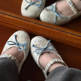 MQTIME  -  Cute Bunny Style Mary Jane Ballet Flats Women Leather Round Toe Low Cut Single Shoes Butterfly Knot Decor Soft Flat Footwear