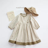  MQTIME  -  New Autumn Baby Girls Cotton Linen Dress Long Sleeve Children Korean Style Casual Dresses