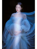 MQTIME  -  Women Photography Props Handmade  Off-shoulder Maternity Dresses Perspective Pregnancy Dress for Studio Shoot