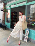 MQTIME  -  Lace patchwork V-neck sleeveless dress women in summer slim fit floral long dress split waist sweet and spicy hip hugging skirt