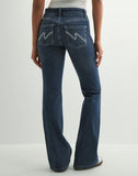MQTIME  -  Autumn Low Rise Double Button Flared Pants with Stitched Denim Jeans, Women's Retro Casual Pants