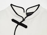 MQTIME  -  Women White Sleeveless Mini Cheongsam Dress Mandarin Collar Chinese Frog Knot Button A Line Dresses Lady Fashion Party Robe