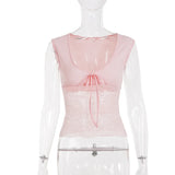 MQTIME  -  Japanese Sexy Lace Patchwork V Neck Bow Camisole Womens Sweet Pure Desire Style Slim Fit Minimalist Young Girl Blouse