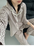 MQTIME  -  Women's Flannel Pajama Set - Oversized and Slim-Fitting Cozy and Warm for Fall/Winter with Color-Blocking Plaid Lapels