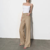 MQTIME  -  Spring Autumn Fashion High Waist Leg Trousers Women Solid Wide Leg Trousers Casual Elegant Commute High Waisted Flared Trousers