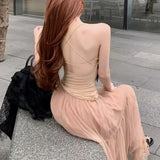 MQTIME  -  Sexy Niche Socialite Style Top 2025 Summer New Mesh Splicing Three-dimensional Flower Backless Camisole for Women