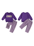 MQTIME  -  Infant Autumn Ensemble Striped Lion Applique Round Neck Pullover with Checkered Trousers 2 Piece Suit