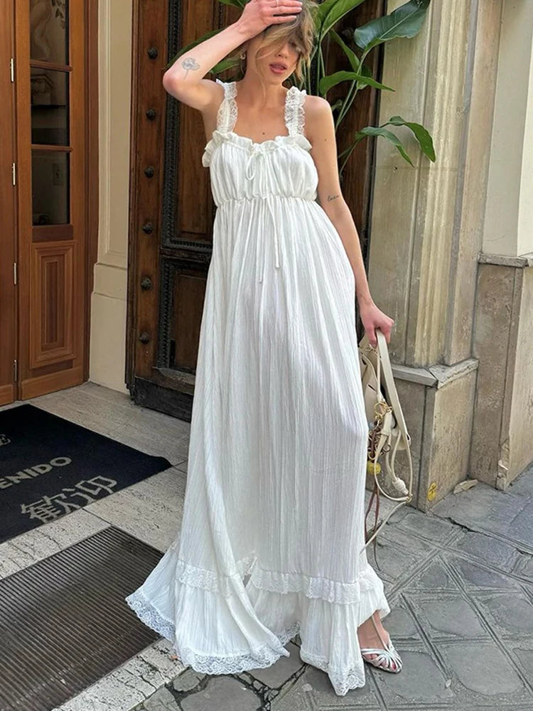 MQTIME - Women Elegant White Lace Patchwork Strap Maxi Dress Sexy Back mqtime MQTIME - Women Elegant White Lace Patchwork Strap Maxi Dress Sexy Back mqtime