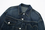  MQTIME  -  Women Dark Blue Denim Coat Heart Pattern Outerwear Long Sleeve Single Breasted Jacket Spring Female Chic Top Coats