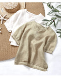 MQTIME  -  100% Ramie Drop-Shoulder Loose Kid's Short-Sleeve T-Shirt  Summer New Casual V-Neck Boys And Girl Shirt Simple Children's Tops