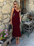 MQTIME  -  Sexy Spaghetti Strap Bodycon Ruched Summer Dress Women's Long Dress Fashion Elegant V-neck Holiday Summer Party Dress