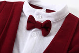 MQTIME  -  2Piece Spring Fall Boys Outfit Set Korean Fashion Gentleman Suit Red Tie Coat+Pants Newborn Clothes Baby Luxury Clothing BC1762