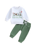 MQTIME  -  Cute Toddler Boy Birthday Outfit with Adorable Animal Embroidery Design Long Sleeve Pullover and Elastic Waist Pants Set for a