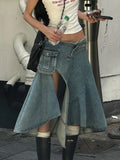 MQTIME  -  Spicy Girl Design Sense, Slit Workwear, Women's Summer Retro Slimming Versatile Irregular Denim Skirt