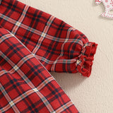 MQTIME  -  0-3Y Princess Baby Girls Christmas Dress Ruffles Plaid Long Sleeve Plaid Print Bowknot Lace Tulle Dress