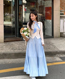 MQTIME  -  Large Swing Pleated Long Skirts For Women Korean Irregular A Line Skirt 2025 New Autumn Spring Elastic Waist Solid Loose Skirts