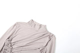  MQTIME  -  Women Ruched Maxi Dress Elegant Irregular Button Half High Collar Simple Evening Birthday Party Stretch Slim Bodycon