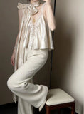 MQTIME  -  French Style Retro Silk Patchwork Lace Tops Sleeveless Vest Shirt Sexy Summer Women Pullovers Blouse