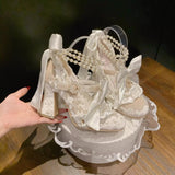 MQTIME  -  Sweet Lolita Women High Heels Luxury Designer Court Style Velour Bowknot Princess Dress Shoes Elegant