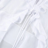 MQTIME  -  Elegant French Style Ruffle Chiffon Blouses Woman's Fashion Deep V Neck Long Sleeve Slim Tops Summer Beach Party Wear