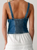 MQTIME  -  Women s Sleeveless Denim Vest with Deep V Neck and Open Back Detail  Fit Button-up Tank Top for Summer Streetwear Fashion