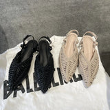 MQTIME  -  New Pointed Roman Sandals Women's Summer Flat Bottom Hollow Word with Bag Head Cool Slippers