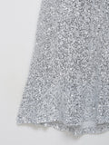  MQTIME  - Silvery Sequin Fashion Long Dress Women's Backless Slim High Waist Patchwork Elegant Party Dress Female Glitter Maxi Dress
