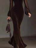  MQTIME  -  Spring Autumn Velvet Dress Women Long Sleeve Turtleneck Solid Sexy Elegant Evening Party Skinny Stretch Bodycon Dresses