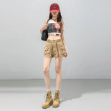 MQTIME  -  Y2K Green High Waist Cargo Denim Shorts Women with Belt Pocket Bodycon Summer Streetwear Hot Pants