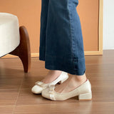  MQTIME  -  Sweet Butterfly-knot Women Satin Mary Jane Shoes Concise Slip On Low Heel Party Shoes New Spring Autumn Ladies Dress Pumps