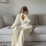 MQTIME  -  woman 2 piece set outfit Long-sleeved loose shirt and trousers two-piece set