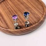 Mqtime Vintage Colored Zircon Crown Stud Earrings for Women Creative Design Retro Trendy Hip Hop Luxury Double-faced Earring Jewelry