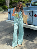 MQTIME  -  Striped Pants Suit Two-Piece Set 2024 Summer Lace Up Hollow V-neck Vest Drawstring Wide Leg Trousers Sets Fashion Lady Outfits