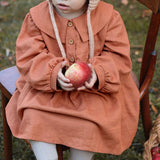  MQTIME  -  Autumn Girls Doll Collar Cotton Linen Dress New Chic Retro Loose Long-Sleeved Baby Girl Casual Party Dresses