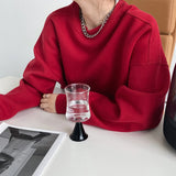 MQTIME  -  Thickened Wine Red Sweatshirt Women's Korean  Loose Long Sleeve Pullover Top Stand / Fleece