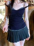 MQTIME  -  Korean Casual Summer Slash Neck Plaid Patchwork Y2k Slim Waist Tanks