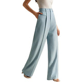 MQTIME  -  Elegant High Waist Wide Leg Women's Casual Spring Summer Loose Business West Pants Female Fashionable Commute Polyester