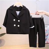 MQTIME  -  Fashion Girl Boy Formal Clothes Set Suit Jacket+Pant 2PCS Toddler Baby High Quality Suit Blazer Jacket Thick Korean Baby Clothes