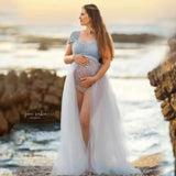  MQTIME  -  Bohemian Photo Shooting Pregnancy Dress Lace Bodysuit Tulle Long Dress  Boho Style Maternity Dresses For Photo Shoot