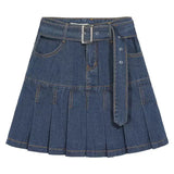 MQTIME  -   Retro spicy girl half skirt, female autumn new design, niche high waisted pleated short   denim skirt