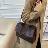 MQTIME  -  Crocodile Pattern Women Shoulder Messenger Bag Large Capacity Retro Flap Tote For Female Casual Pu Leather Commute Handbag