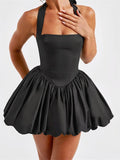 MQTIME  -  Women Halter Dress Summer Tie up Sleeveless Backless Corset Bubble Dress for Party Evening Club Streetwear