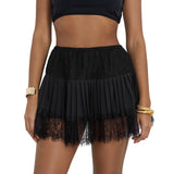 MQTIME  -  Women's Lace Mini Skirts Casual Low Waist Solid Color Loose Fit Pleated Skirts Summer A-line Skirts