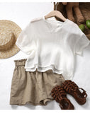 MQTIME  -  100% Ramie Drop-Shoulder Loose Kid's Short-Sleeve T-Shirt  Summer New Casual V-Neck Boys And Girl Shirt Simple Children's Tops