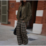  MQTIME  -  Fashion Grid Printed Long Pants For Women Elegant High Waist Wide Leg Trousers 2026 Spring New Street Lady Casual Baggy Pants