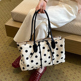  MQTIME  -  Women Polka Dot Canvas Tote Bag Long Top Handles Daily School Shopping Shoulder Bags New Trend Fashion Handbag Unbranded