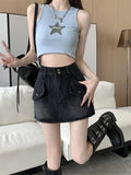 MQTIME  -  Spicy Girl High Waist Retro Denim Skirt Women's 2024 Summer New A-line Slim Skirt Pants Wrapped Hip Short Skirt