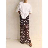 MQTIME  -  Women's Summer Y2k Vintage Polka Dot Print Long Skirt Elastic High Waist Mesh Sheer See-through Layered A-line Skirts