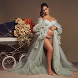 MQTIME  -  Hunter Green Maternity Robes for Photo Shoot Off Shoulder Sweep Train Pregnant Women Dresses Sexy Front Split Baby Shower Gowns