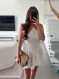 MQTIME  -  Fashion Ruffle Hem Halter Short Women Dress Sleeveless A-line Draped Solid Vestidos Summer Female Vacation Parties Robes